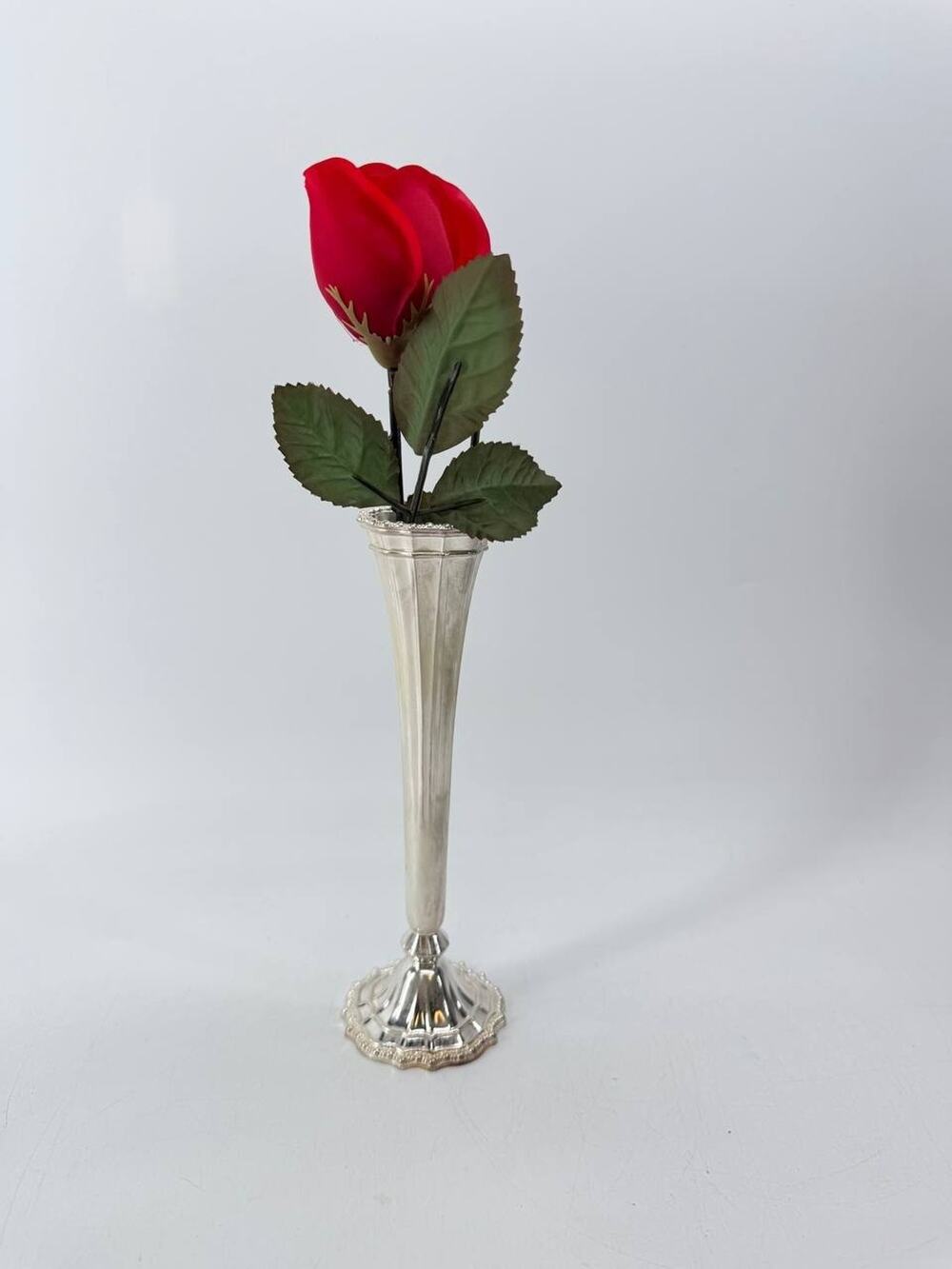 Vintage Avon Silverplate Bud Vase Red Fabric Rose Italy Hong Kong